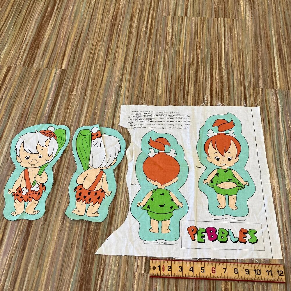 Flintstones Cut N Sew Fabric Vintage to Make Pebbles & Bam Bam 12" Cloth Dolls
